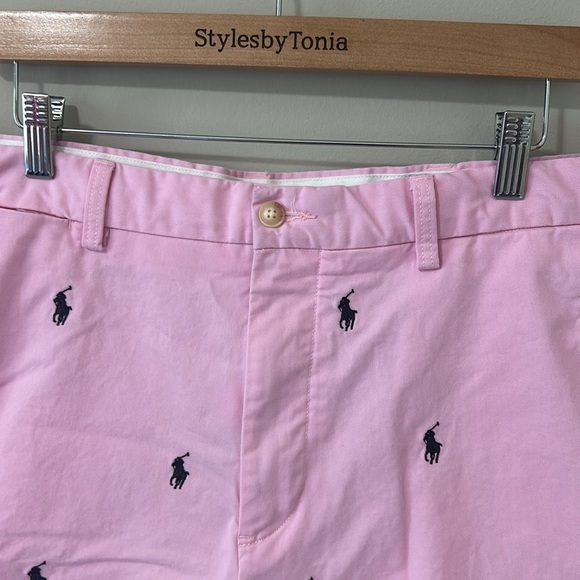 RALPH LAUREN Polo Men’s Tyler Shorts Stretch Pink All Over Navy Pony Chino Sz 36 - Picture 2 of 11